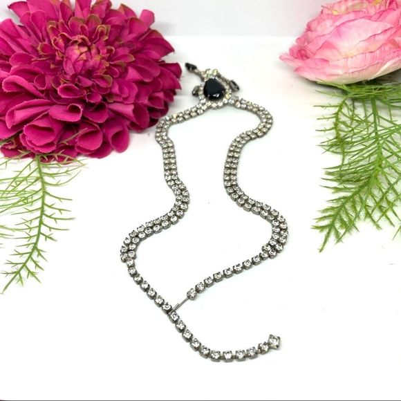 VINTAGE⚜️ART DECO Crystal Linked Black Teardrop Necklace - Picture 6 of 8